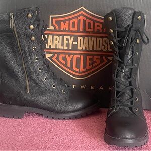 Harley-Davidson Black Leather Lace-Up Boots